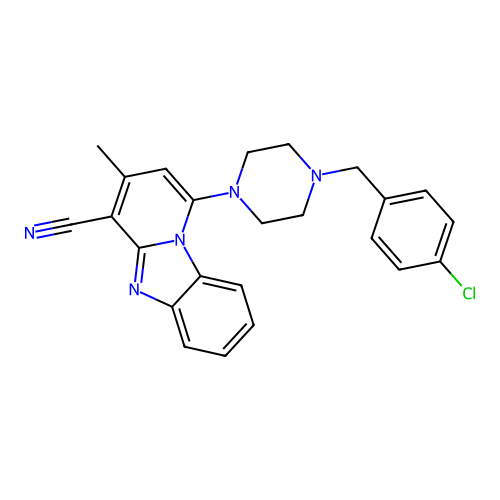 1-[4-(4-chlorobenzyl)piperazin-1-yl]-3-methylpyrido[1,2-a]benzimidazole-4-carbonitrile structure