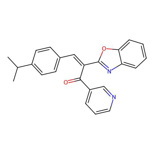 (2Z)-2-benzoxazol-2-yl-3-[4-(methylethyl)phenyl]-1-(3-pyridyl)prop-2-en-1-one structure