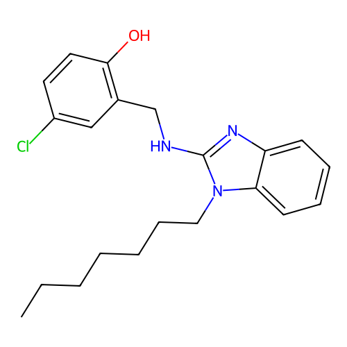 4-chloro-2-{[(1-heptyl-1H-benzimidazol-2-yl)amino]methyl}phenol structure