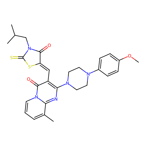 2-[4-(4-methoxyphenyl)piperazin-1-yl]-9-methyl-3-{(Z)-[3-(2-methylpropyl)-4-oxo-2-thioxo-1,3-thiazolidin-5-ylidene]methyl}-4H-pyrido[1,2-a]pyrimidin-4-one structure