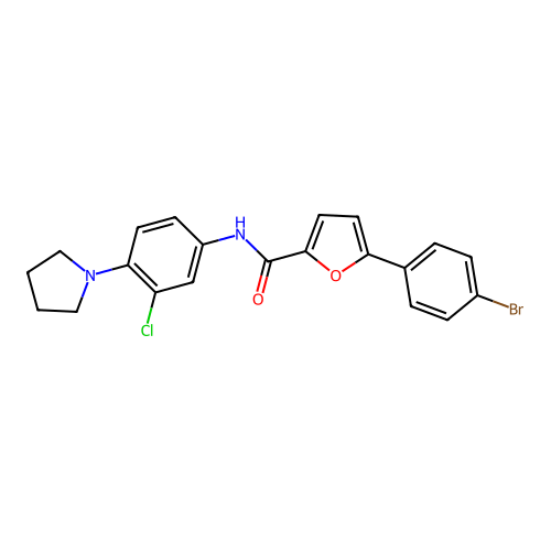 5-(4-bromophenyl)-N-(3-chloro-4-(pyrrolidin-1-yl)phenyl)furan-2-carboxamide structure