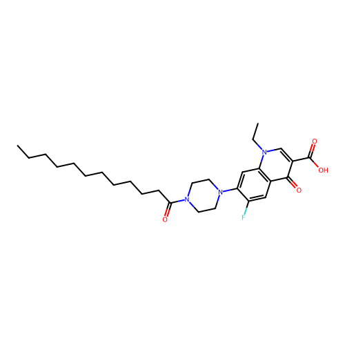 7-(4-dodecanoylpiperazin-1-yl)-1-ethyl-6-fluoro-4-oxo-1,4-dihydroquinoline-3-carboxylic acid structure
