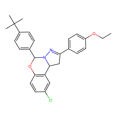 5-(4-tert-butylphenyl)-9-chloro-2-(4-ethoxyphenyl)-1,10b-dihydropyrazolo[1,5-c][1,3]benzoxazine structure
