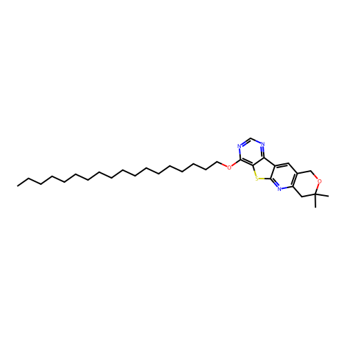 8,8-dimethyl-4-(octadecyloxy)-7,10-dihydro-8H-pyrano[3'',4'':5',6']pyrido[3',2':4,5]thieno[3,2-d]pyrimidine structure
