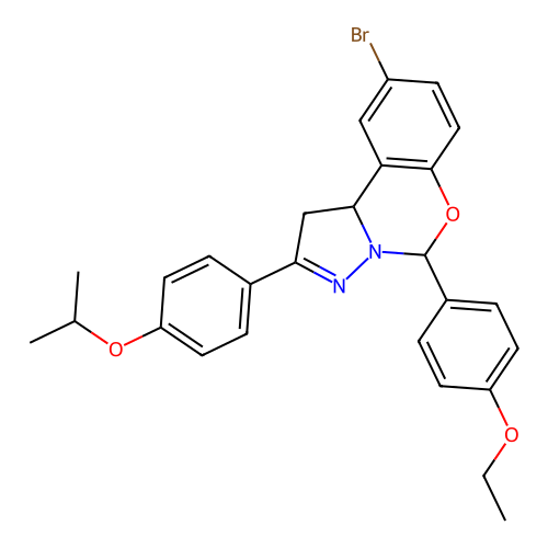 9-bromo-5-(4-ethoxyphenyl)-2-(4-isopropoxyphenyl)-5,10b-dihydro-1H-benzo[e]pyrazolo[1,5-c][1,3]oxazine structure