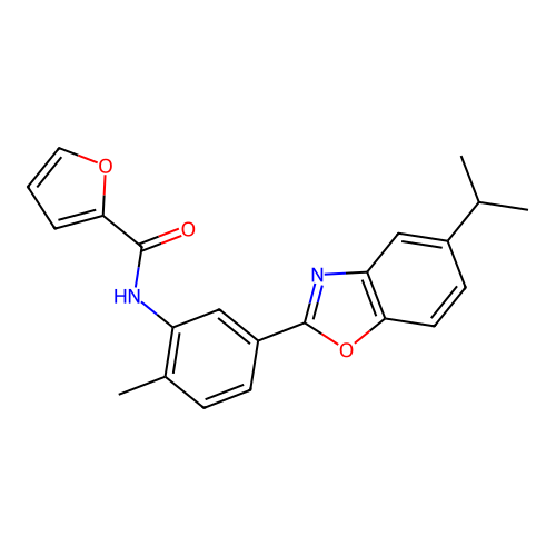 N-{2-methyl-5-[5-(propan-2-yl)-1,3-benzoxazol-2-yl]phenyl}furan-2-carboxamide structure