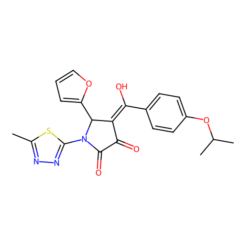 (4E)-5-(furan-2-yl)-4-[hydroxy-(4-propan-2-yloxyphenyl)methylidene]-1-(5-methyl-1,3,4-thiadiazol-2-yl)pyrrolidine-2,3-dione structure