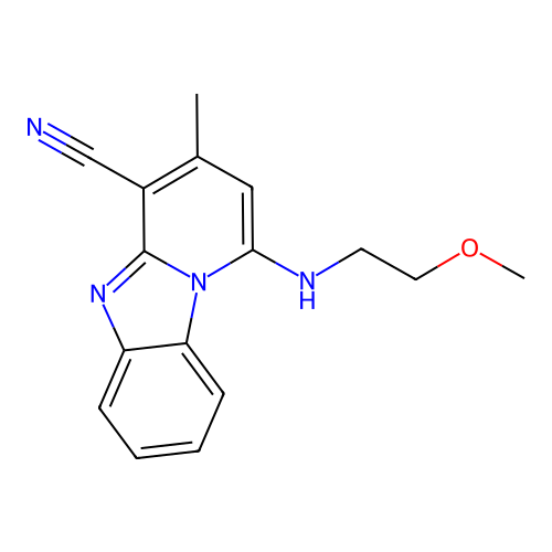 1-[(2-Methoxyethyl)amino]-3-methylpyrido[1,2-a]benzimidazole-4-carbonitrile structure