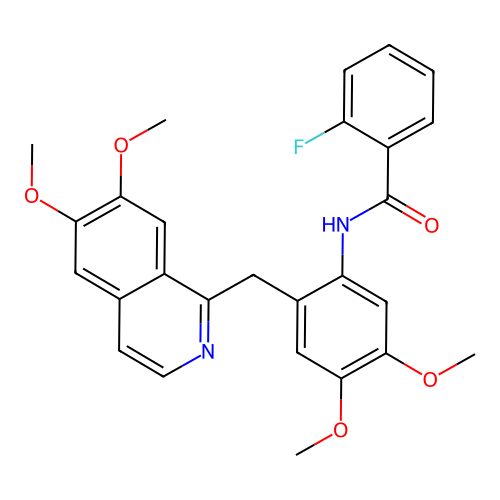 N-{2-[(6,7-dimethoxyisoquinolin-1-yl)methyl]-4,5-dimethoxyphenyl}-2-fluorobenzamide structure