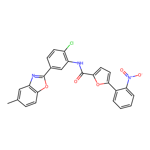 N-[2-chloro-5-(5-methyl-1,3-benzoxazol-2-yl)phenyl]-5-(2-nitrophenyl)furan-2-carboxamide structure