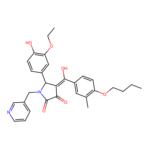 (4E)-4-[(4-butoxy-3-methylphenyl)(hydroxy)methylidene]-5-(3-ethoxy-4-hydroxyphenyl)-1-(pyridin-3-ylmethyl)pyrrolidine-2,3-dione structure