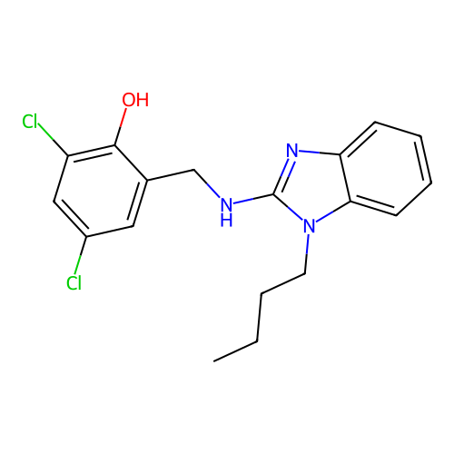 2-{[(1-butyl-1H-benzimidazol-2-yl)amino]methyl}-4,6-dichlorophenol structure