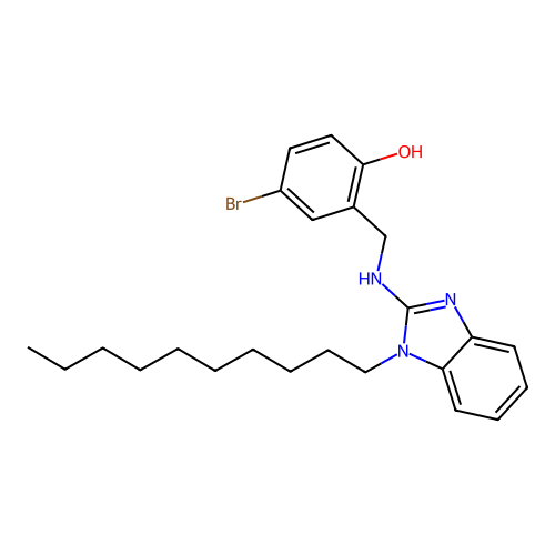 4-bromo-2-(((1-decyl-1H-benzo[d]imidazol-2-yl)amino)methyl)phenol structure