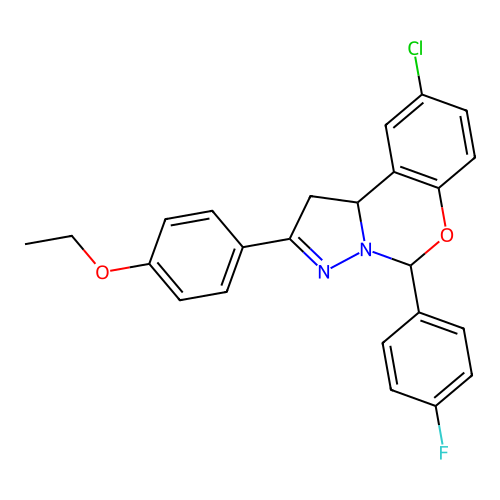 1-[2-chloro-6-(4-fluorophenyl)(6H,10aH-benzo[e]2-pyrazolino[1,5-c]1,3-oxazin-9 -yl)]-4-ethoxybenzene structure