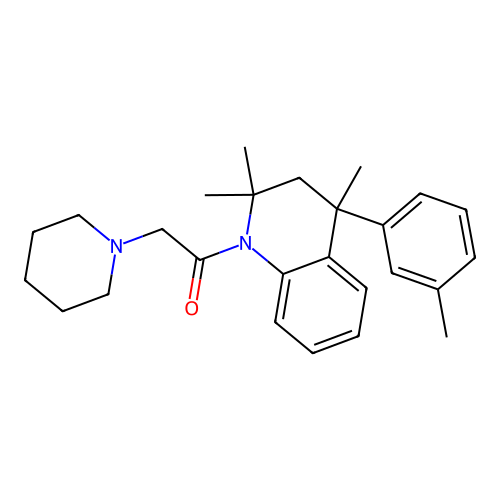 2-(1-piperidyl)-1-[2,2,4-trimethyl-4-(3-methylphenyl)-3H-quinolin-1-yl]ethanone structure