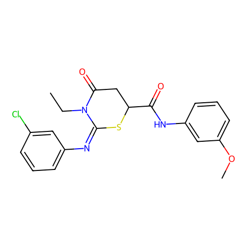 (2Z)-2-[(3-chlorophenyl)imino]-3-ethyl-N-(3-methoxyphenyl)-4-oxo-1,3-thiazinane-6-carboxamide structure