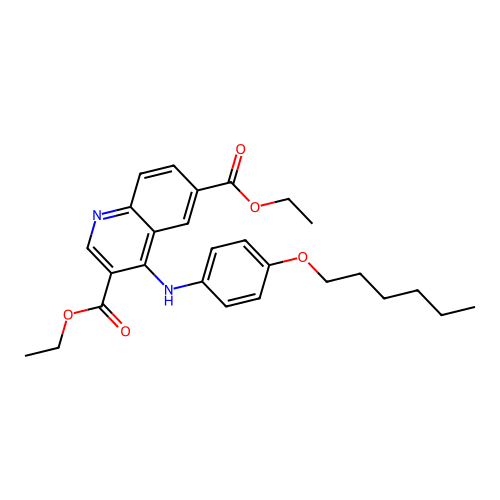 Diethyl 4-((4-(hexyloxy)phenyl)amino)quinoline-3,6-dicarboxylate structure