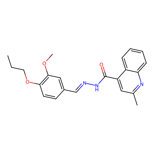 (E)-N'-(3-methoxy-4-propoxybenzylidene)-2-methylquinoline-4-carbohydrazide structure