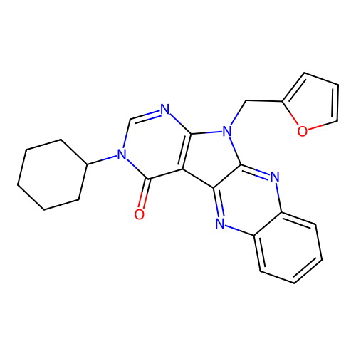 3-cyclohexyl-11-(furan-2-ylmethyl)-3,11-dihydro-4H-pyrimido[5',4':4,5]pyrrolo[2,3-b]quinoxalin-4-one structure