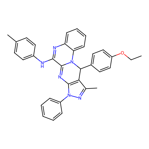 11-(4-ethoxyphenyl)-10-methyl-8-phenyl-N-(p-tolyl)-8,11-dihydropyrazolo[3',4':4,5]pyrimido[1,2-a]quinoxalin-6-amine structure