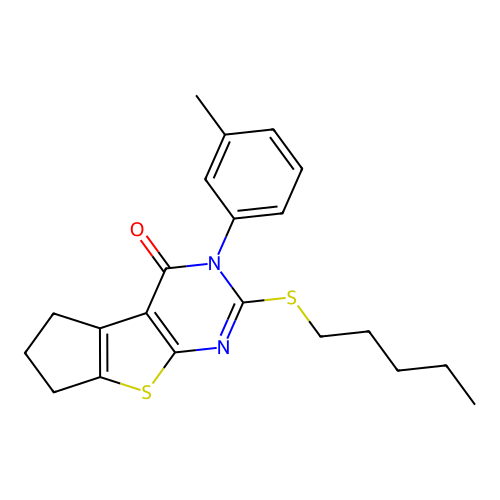 2-(pentylthio)-3-(m-tolyl)-6,7-dihydro-3H-cyclopenta[4,5]thieno[2,3-d]pyrimidin-4(5H)-one structure