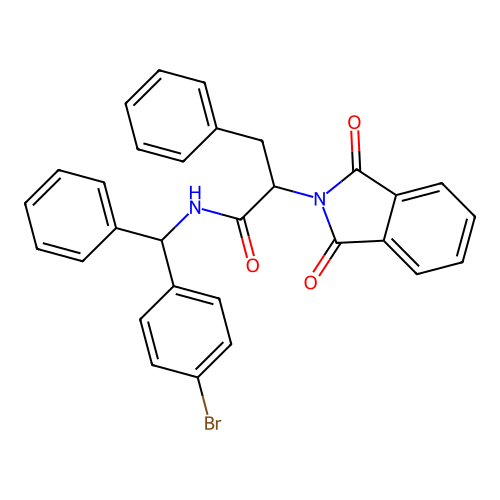 N-((4-bromophenyl)(phenyl)methyl)-2-(1,3-dioxoisoindolin-2-yl)-3-phenylpropanamide structure