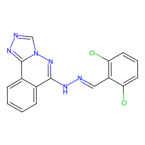 (E)-6-(2-(2,6-dichlorobenzylidene)hydrazinyl)-[1,2,4]triazolo[3,4-a]phthalazine structure