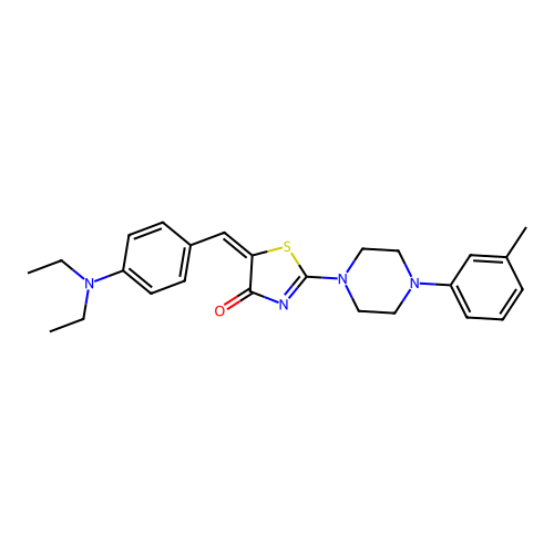 (5E)-5-[4-(diethylamino)benzylidene]-2-[4-(3-methylphenyl)piperazin-1-yl]-1,3-thiazol-4(5H)-one structure