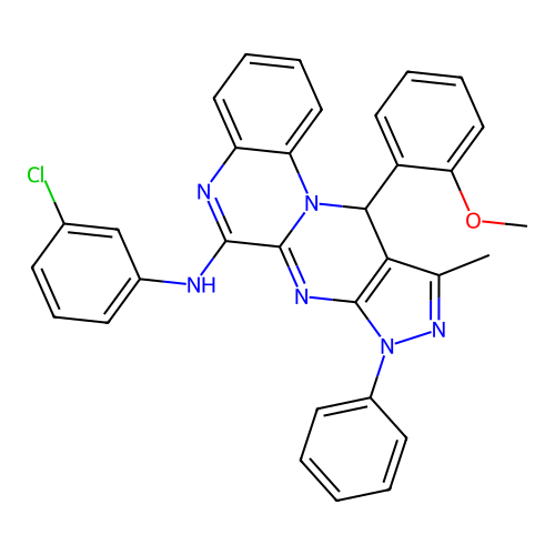 N-(3-chlorophenyl)-11-(2-methoxyphenyl)-10-methyl-8-phenyl-8,11-dihydropyrazolo[3',4':4,5]pyrimido[1,2-a]quinoxalin-6-amine structure