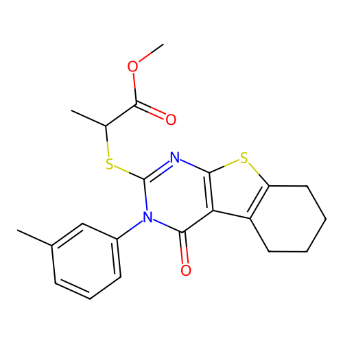 methyl 2-((4-oxo-3-(m-tolyl)-3,4,5,6,7,8-hexahydrobenzo[4,5]thieno[2,3-d]pyrimidin-2-yl)thio)propanoate structure