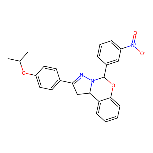 2-(4-isopropoxyphenyl)-5-(3-nitrophenyl)-5,10b-dihydro-1H-benzo[e]pyrazolo[1,5-c][1,3]oxazine structure