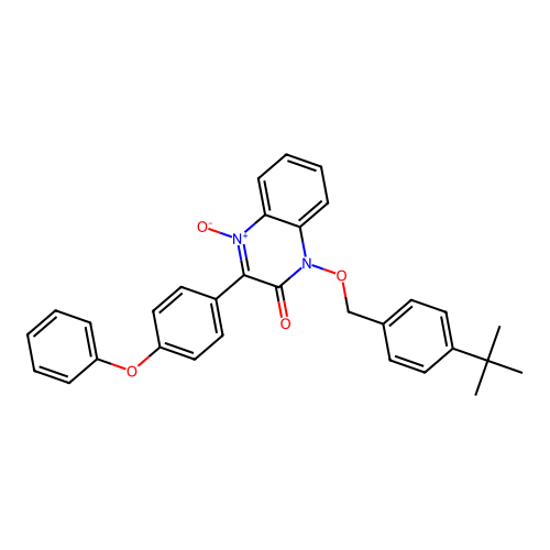 1-[(4-tert-butylbenzyl)oxy]-3-(4-phenoxyphenyl)quinoxalin-2(1H)-one 4-oxide structure