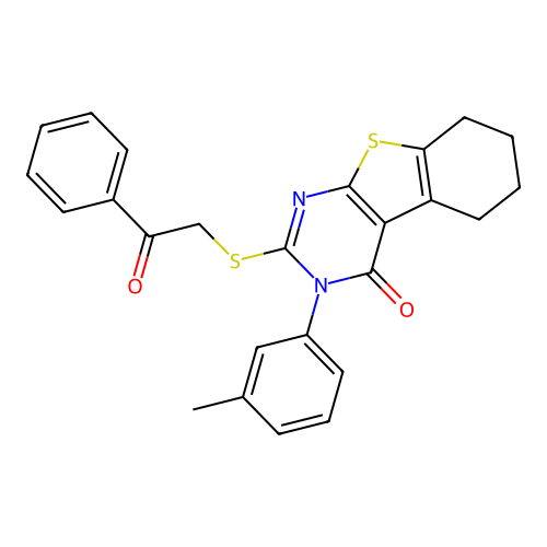 3-(3-methylphenyl)-2-[(2-oxo-2-phenylethyl)sulfanyl]-5,6,7,8-tetrahydro[1]benzothieno[2,3-d]pyrimidin-4(3H)-one structure