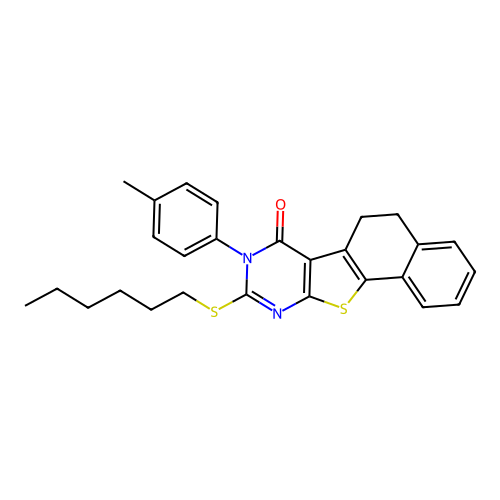 9-(hexylsulfanyl)-8-(4-methylphenyl)-5,8-dihydronaphtho[2',1':4,5]thieno[2,3-d]pyrimidin-7(6H)-one structure