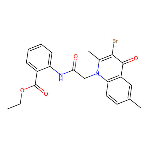 ethyl 2-{[(3-bromo-2,6-dimethyl-4-oxoquinolin-1(4H)-yl)acetyl]amino}benzoate structure