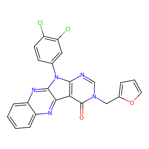 11-(3,4-dichlorophenyl)-3-(furan-2-ylmethyl)-3,11-dihydro-4H-pyrimido[5',4':4,5]pyrrolo[2,3-b]quinoxalin-4-one structure