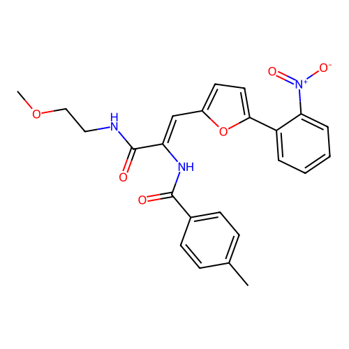 N-[(Z)-3-(2-methoxyethylamino)-1-[5-(2-nitrophenyl)furan-2-yl]-3-oxoprop-1-en-2-yl]-4-methylbenzamide structure