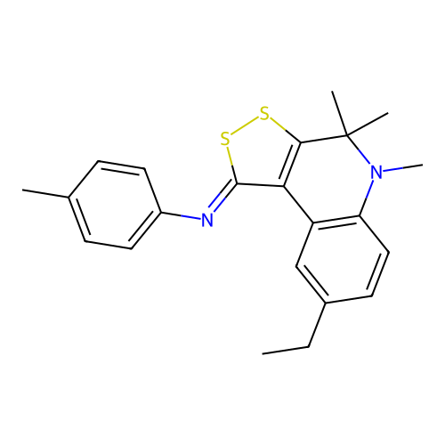(E)-N-(8-ethyl-4,4,5-trimethyl-4,5-dihydro-1H-[1,2]dithiolo[3,4-c]quinolin-1-ylidene)-4-methylaniline structure