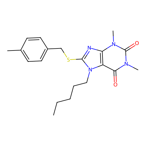 1,3-dimethyl-8-[(4-methylbenzyl)sulfanyl]-7-pentyl-3,7-dihydro-1H-purine-2,6-dione structure