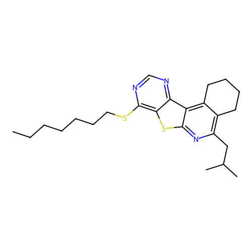8-(heptylthio)-5-isobutyl-1,2,3,4-tetrahydropyrimido[4',5':4,5]thieno[2,3-c]isoquinoline structure