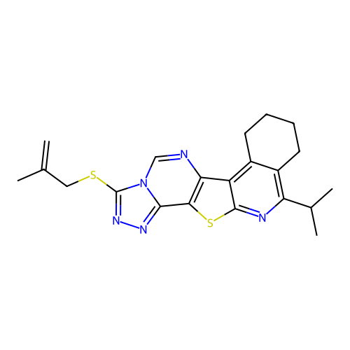 11-isopropyl-3-((2-methylallyl)thio)-7,8,9,10-tetrahydro-[1,2,4]triazolo[4'',3'':1',6']pyrimido[4',5':4,5]thieno[2,3-c]isoquinoline structure