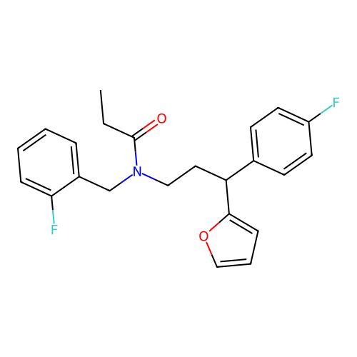 N-(2-fluorobenzyl)-N-[3-(4-fluorophenyl)-3-(furan-2-yl)propyl]propanamide structure