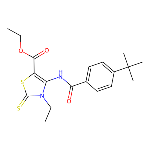 ethyl 4-(4-(tert-butyl)benzamido)-3-ethyl-2-thioxo-2,3-dihydrothiazole-5-carboxylate structure