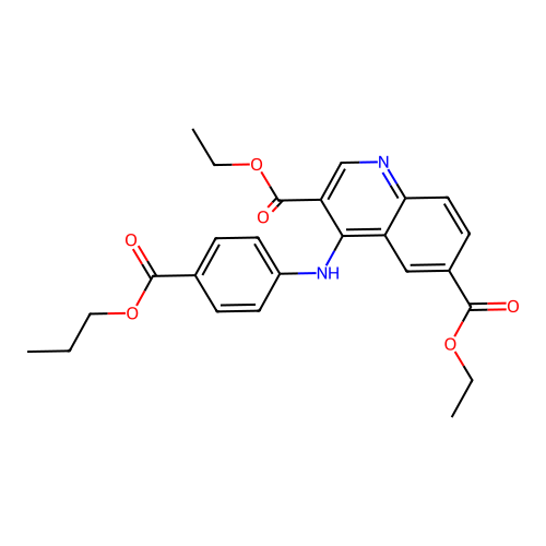 Diethyl 4-((4-(propoxycarbonyl)phenyl)amino)quinoline-3,6-dicarboxylate structure