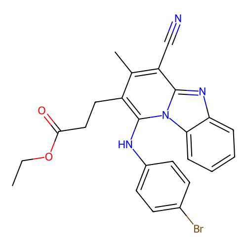 ethyl 3-[1-(4-bromoanilino)-4-cyano-3-methylpyrido[1,2-a]benzimidazol-2-yl]propanoate structure