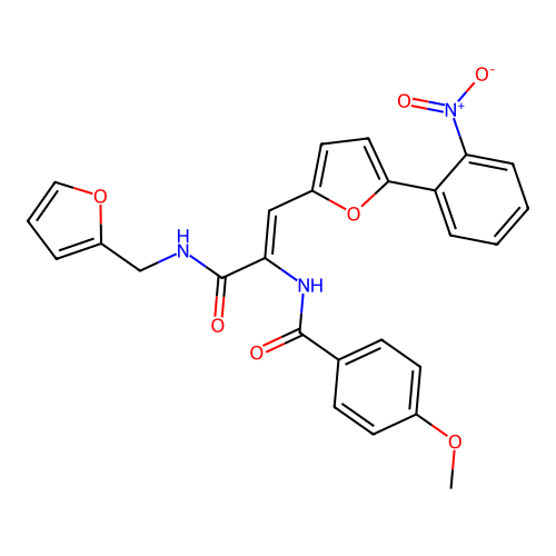 (2Z)-N-(2-furylmethyl)-2-[(4-methoxyphenyl)carbonylamino]-3-[5-(2-nitrophenyl) (2-furyl)]prop-2-enamide structure
