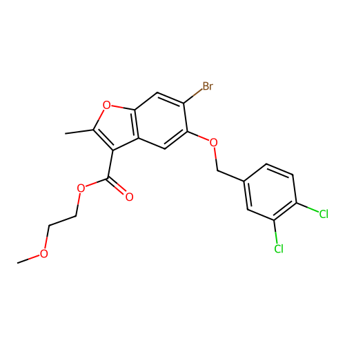 2-methoxyethyl 6-bromo-5-((3,4-dichlorobenzyl)oxy)-2-methylbenzofuran-3-carboxylate structure