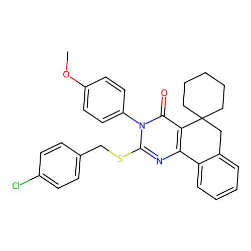2-((4-chlorobenzyl)thio)-3-(4-methoxyphenyl)-3H-spiro[benzo[h]quinazoline-5,1'-cyclohexan]-4(6H)-one structure