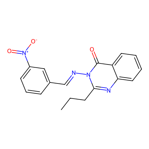 3-{[(E)-(3-nitrophenyl)methylidene]amino}-2-propylquinazolin-4(3H)-one structure