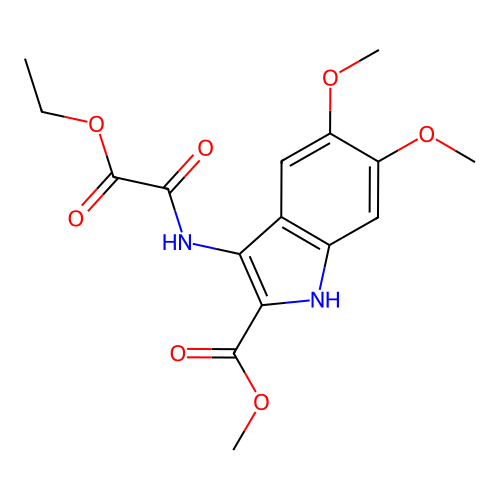 methyl 3-{[ethoxy(oxo)acetyl]amino}-5,6-dimethoxy-1H-indole-2-carboxylate structure